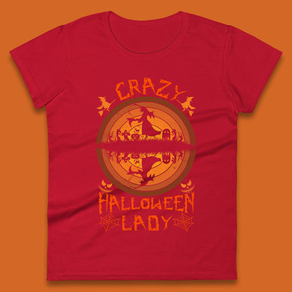 Crazy Halloween Lady Scary Spooky Witch Riding Halloween Witches Be Crazy Womens Tee Top