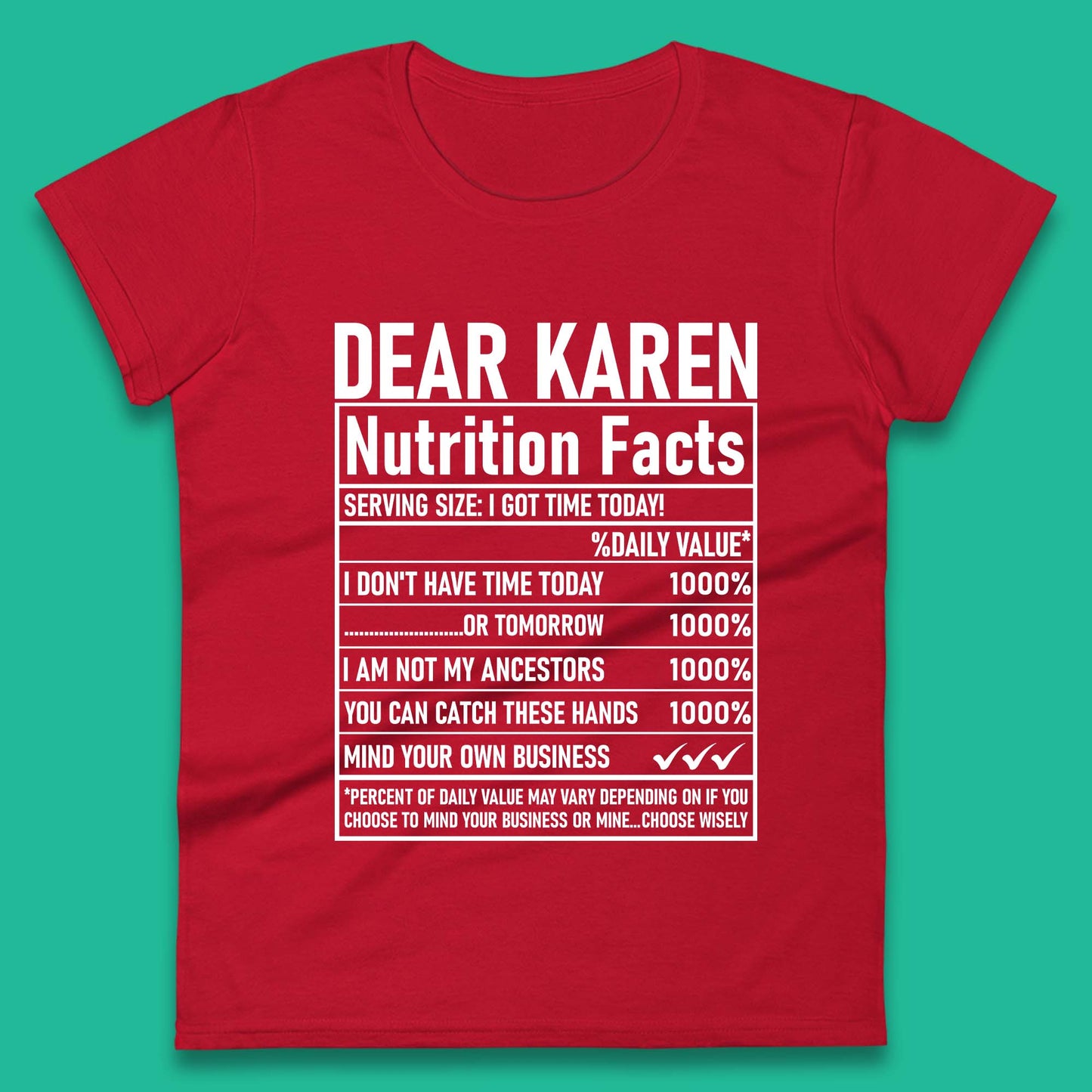 Dear Karen Nutrition Facts Womens T-Shirt