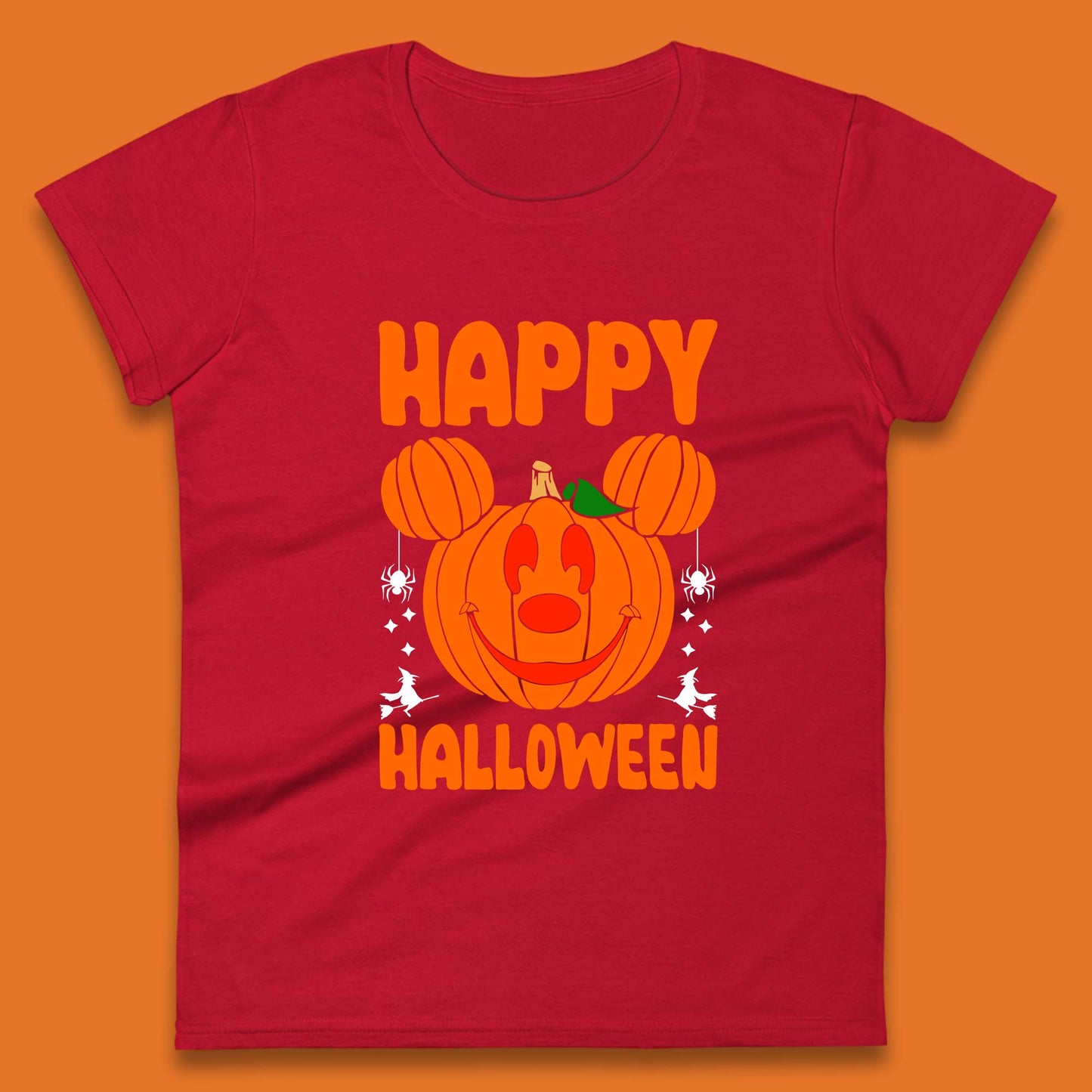 Happy Halloween Disney Mickey Mouse Jack-o-lantern Pumpkin Face Horror Scary Disney Trip Womens Tee Top