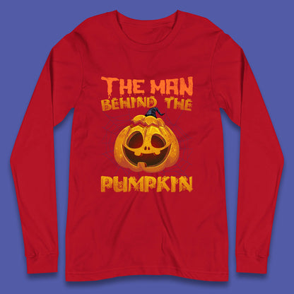 The Man Behind The Pumpkin Halloween Pregnancy Baby Announcement New Dad Gift Long Sleeve T Shirt