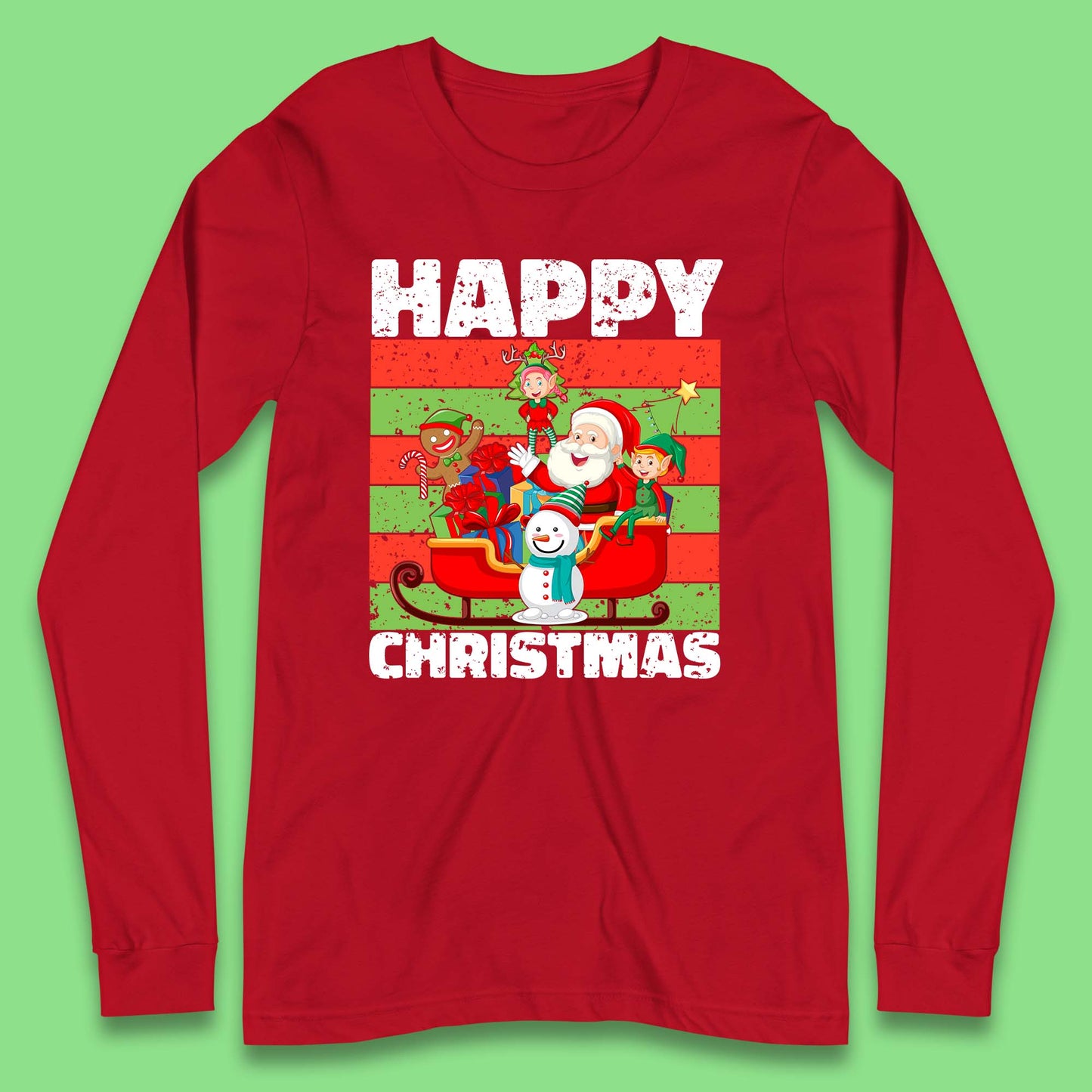 santa and friends on sleigh christmas long sleeve t shirt