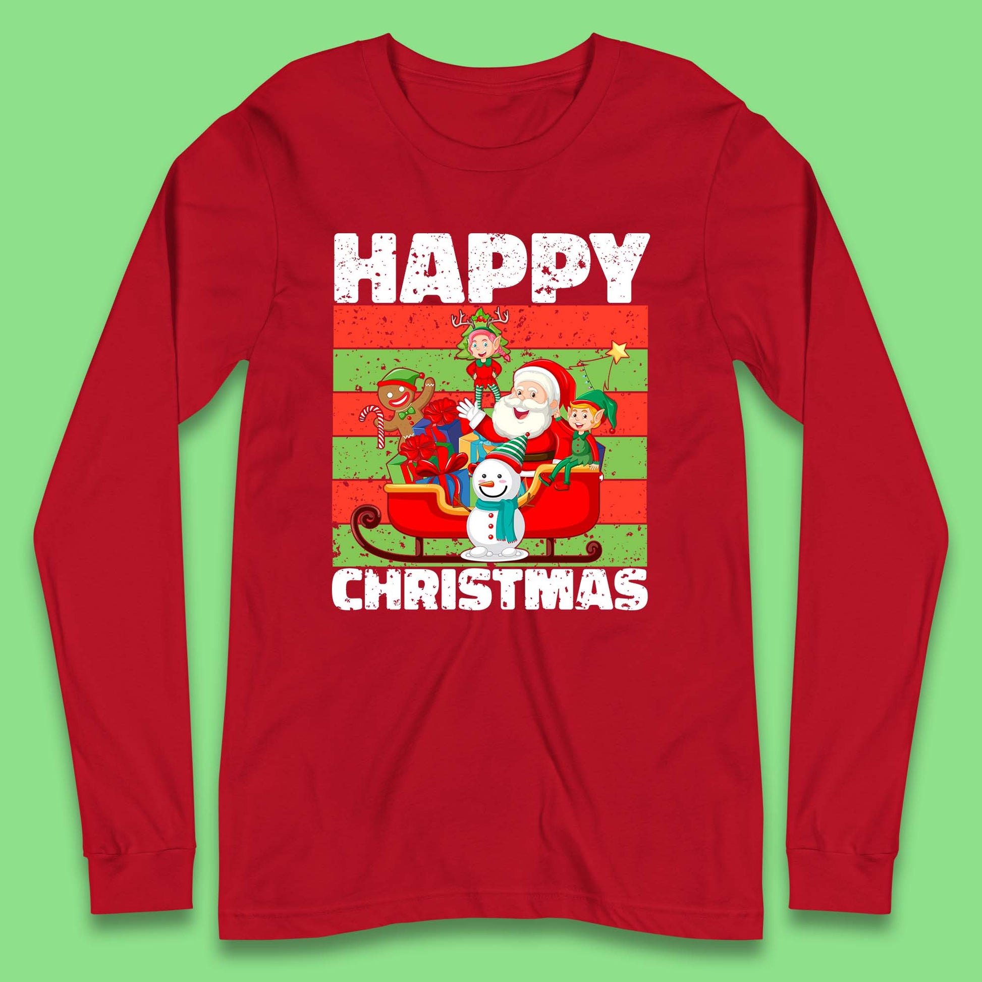santa and friends on sleigh christmas long sleeve t shirt