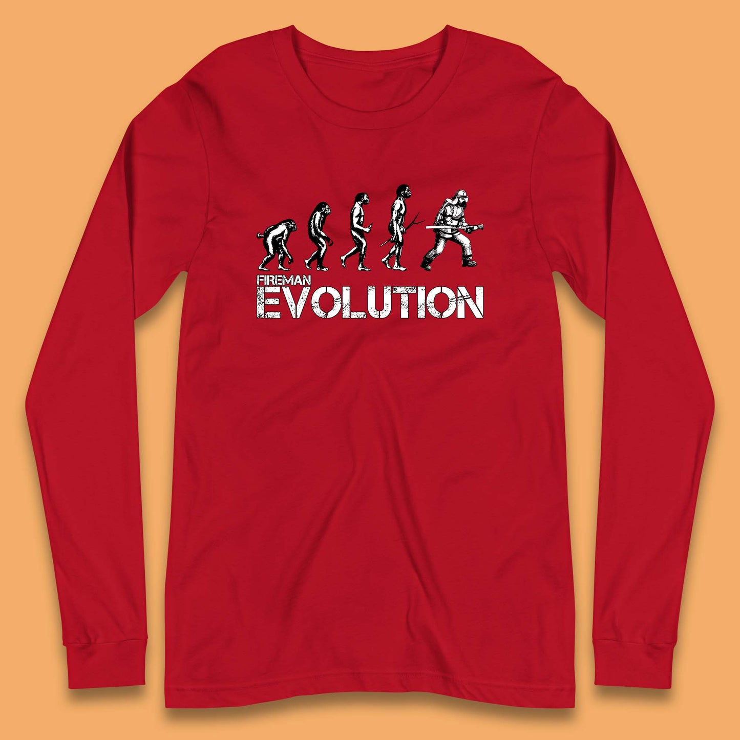 Fireman Evolution Funny Fire Brigade Service Firefighter Long Sleeve T Shirt