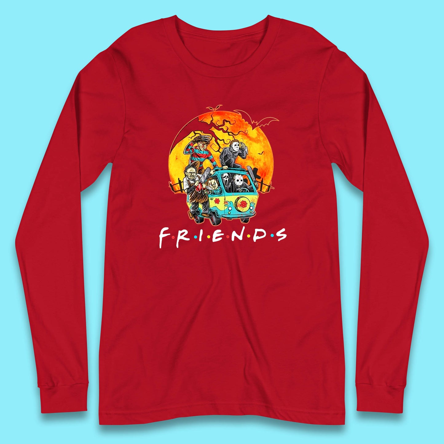 Friends Van Halloween Scooby Doo Mystery Machine Horror Movie Villians Characters Long Sleeve T Shirt