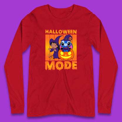 Halloween Mode Disney Lilo & Stitch Halloween Pumpkin Witch Hat Stitch Spooky Disneyland Trip Long Sleeve T Shirt