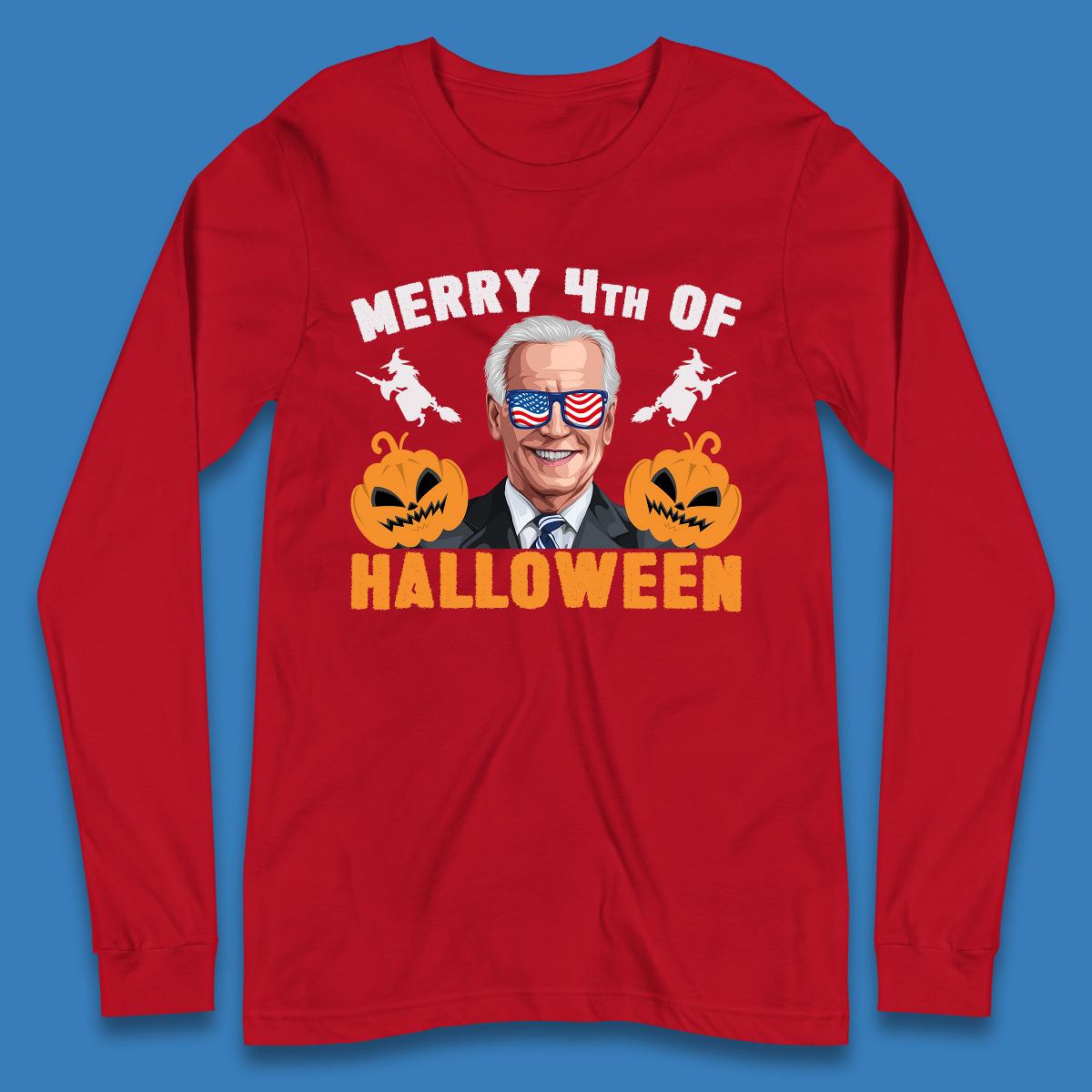 Merry 4th Of Halloween Funny Confused Joe Biden 4th Of July Long Sleeve T Shirt