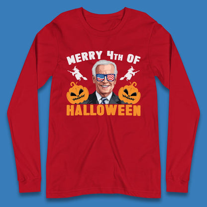 Merry 4th Of Halloween Funny Confused Joe Biden 4th Of July Long Sleeve T Shirt