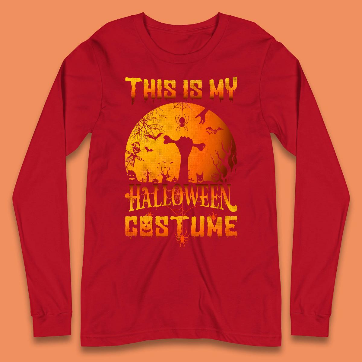 This Is My Halloween Costume Zombie Hand Rising Out Of A Graveyard & Holding Bone In Spooky Night Long Sleeve T Shirt