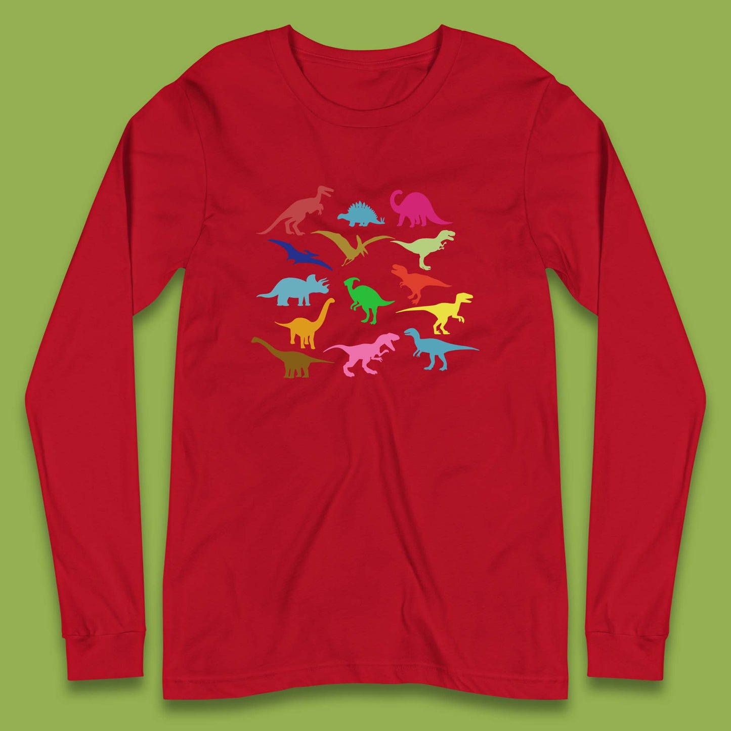 Colourful Dinosaurs Dino Fossil Dinosaurs Wild Nature Prehistoric Paleontology Velociraptor Long Sleeve T Shirt