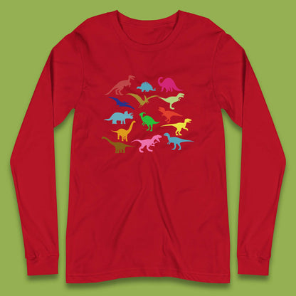 Colourful Dinosaurs Dino Fossil Dinosaurs Wild Nature Prehistoric Paleontology Velociraptor Long Sleeve T Shirt