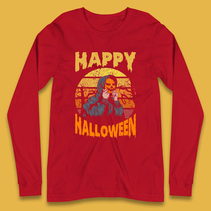 Happy Halloween Jack O Lantern Pumpkin Head Horror Scary Vintage Retro Halloween Long Sleeve T Shirt
