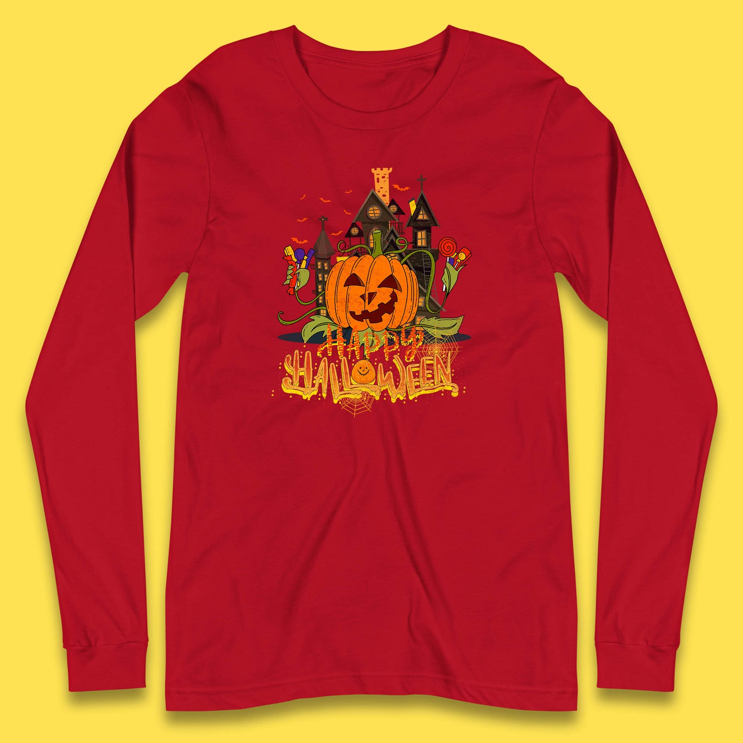 Happy Halloween Spooky Haunted House Halloween Pumpkin Horror Scary Jack-o-lantern Long Sleeve T Shirt