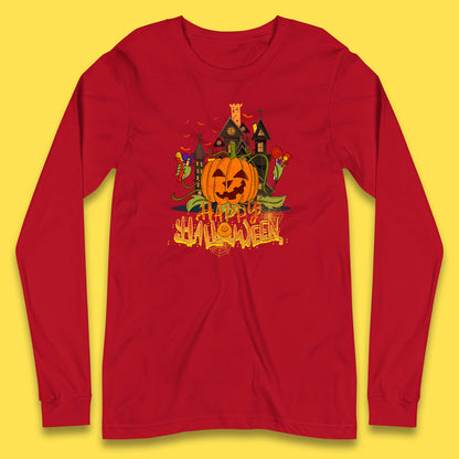 Happy Halloween Spooky Haunted House Halloween Pumpkin Horror Scary Jack-o-lantern Long Sleeve T Shirt