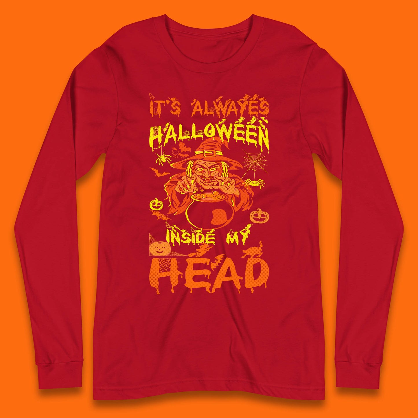 It's Always Halloween Inside My Head Witch Cooking A Magic Potion In The Cauldron (Stew Pot) Halloween Long Sleeve T Shirt