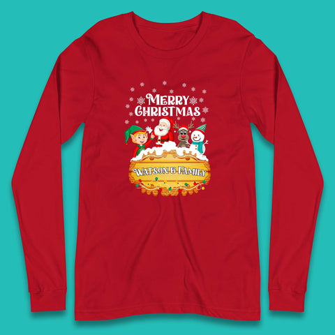 Personalised Merry Christmas Your Name Santa Claus Reindeer Snowman Elf Family Xmas Holiday Squad Long Sleeve T Shirt