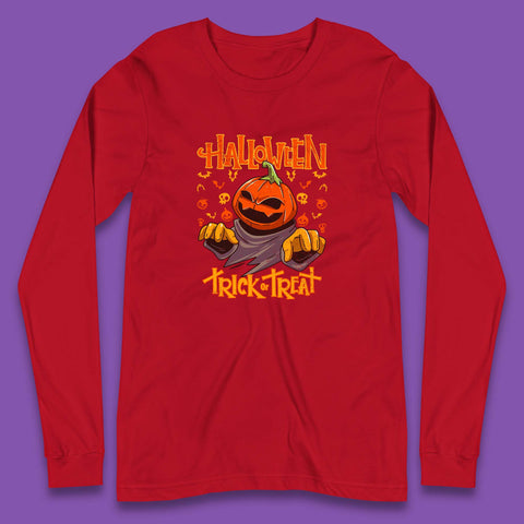 Halloween Trick Or Treat Pumpkin Character Halloween Scary Evil Pumpkin Long Sleeve T Shirt