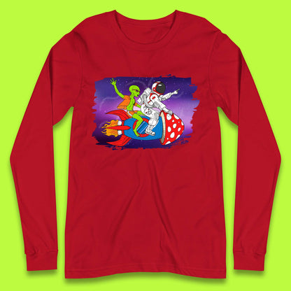 Alien & Astronaut Rocket Ship Long Sleeve T-Shirt
