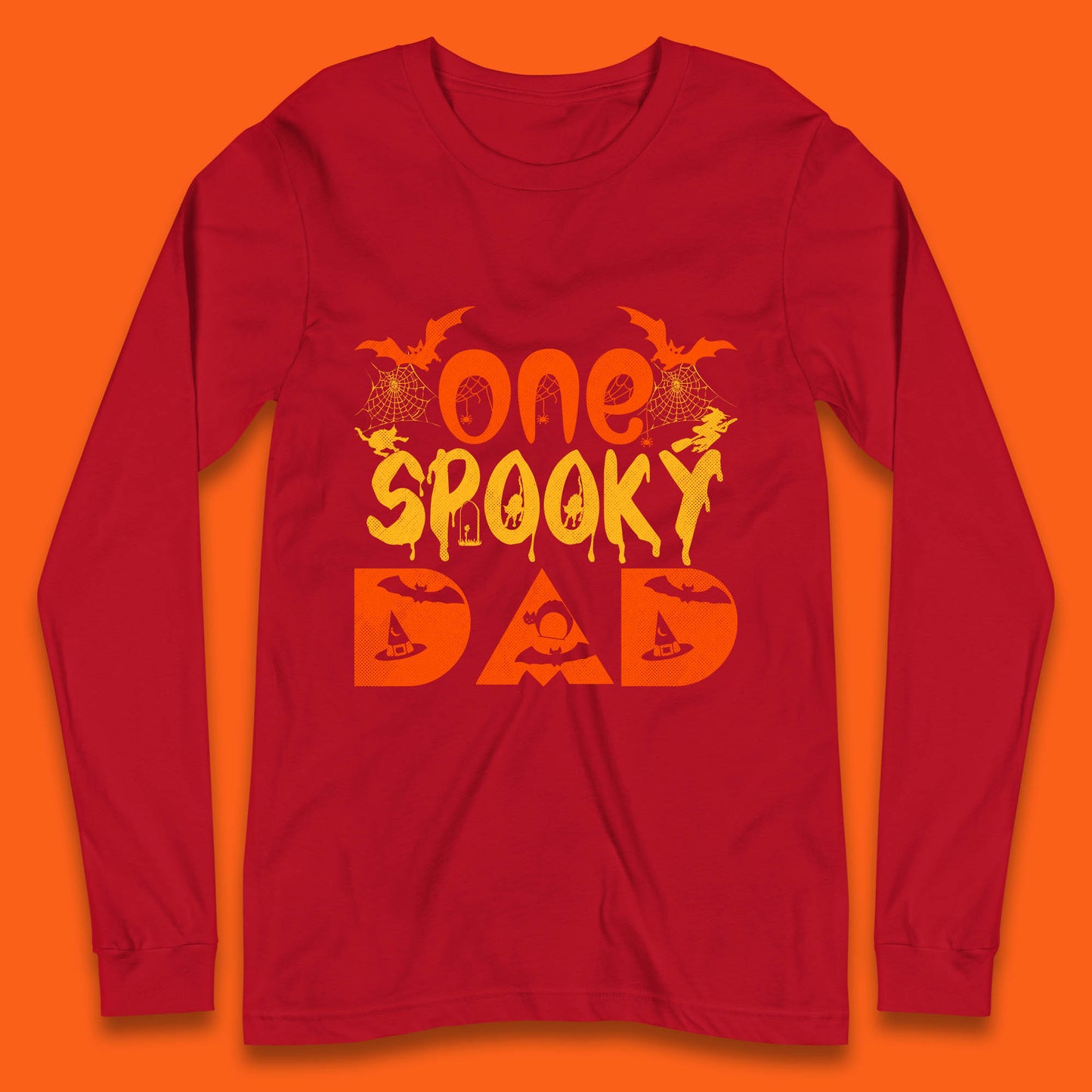 One Spooky Dad Happy Halloween Fall Season Dad Life Spooky Flying Bats Long Sleeve T Shirt