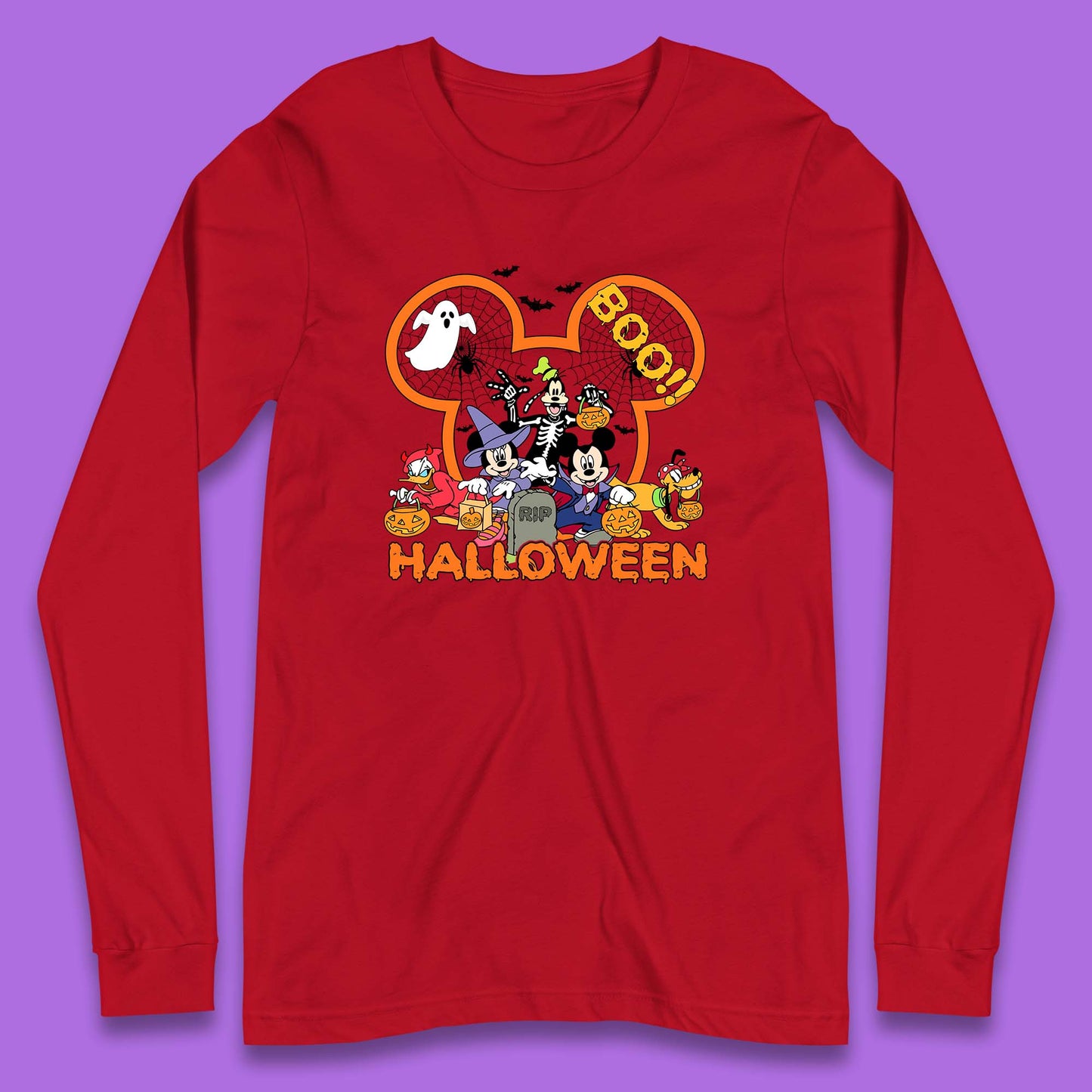 Disney Halloween Mickey Mouse Minnie Mouse Boo Ghost Friends Donald Duck Pluto Goofy Cartoon Disneyland Trip Long Sleeve T Shirt