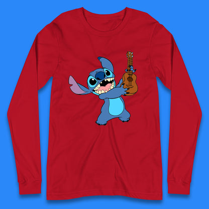 Disney Ohana Playing The Guitar Ohana Lilo & Stitich In Happy Mood Cartoon Character Disney World Long Sleeve T Shirt