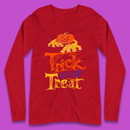 Halloween Trick Or Treat Horror Scary Evil Pumpkin With Zombie Hands Long Sleeve T Shirt