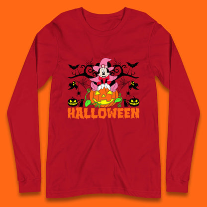 Disney Halloween Witch Minnie Mouse Sitting On Pumpkin Horror Scary Disneyland Trip Costume Long Sleeve T Shirt