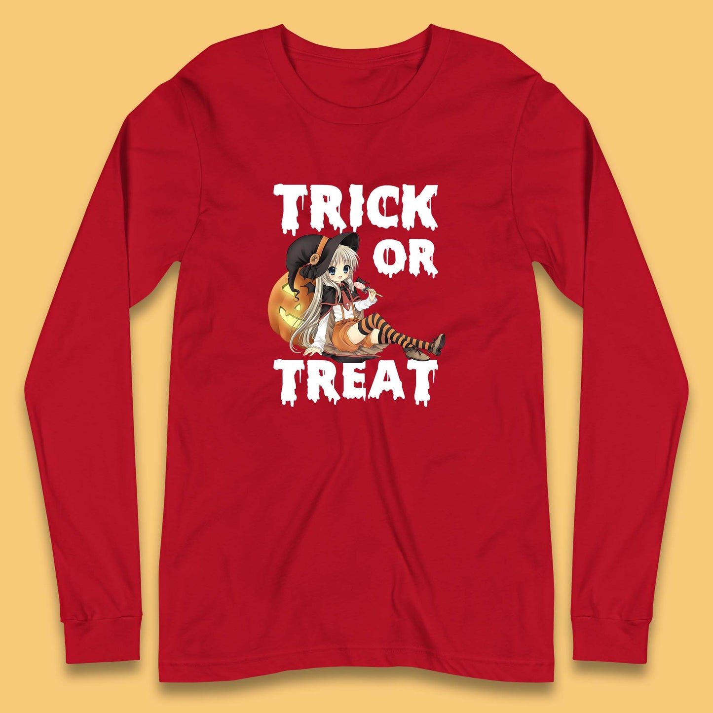 Trick Or Treat Halloween Witch Anime Horror Scary Pumpkin Halloween Costume Long Sleeve T Shirt