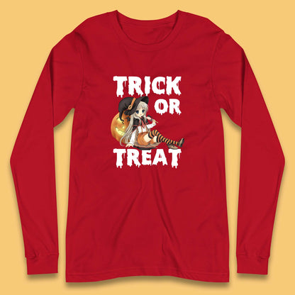 Trick Or Treat Halloween Witch Anime Horror Scary Pumpkin Halloween Costume Long Sleeve T Shirt