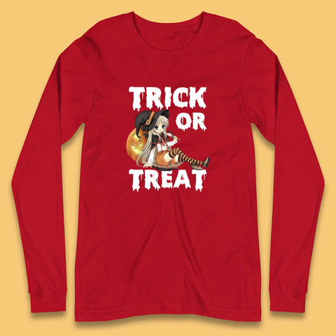 Trick Or Treat Halloween Witch Anime Horror Scary Pumpkin Halloween Costume Long Sleeve T Shirt