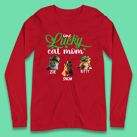 Personalised One Lucky Cat Mama Long Sleeve T-Shirt