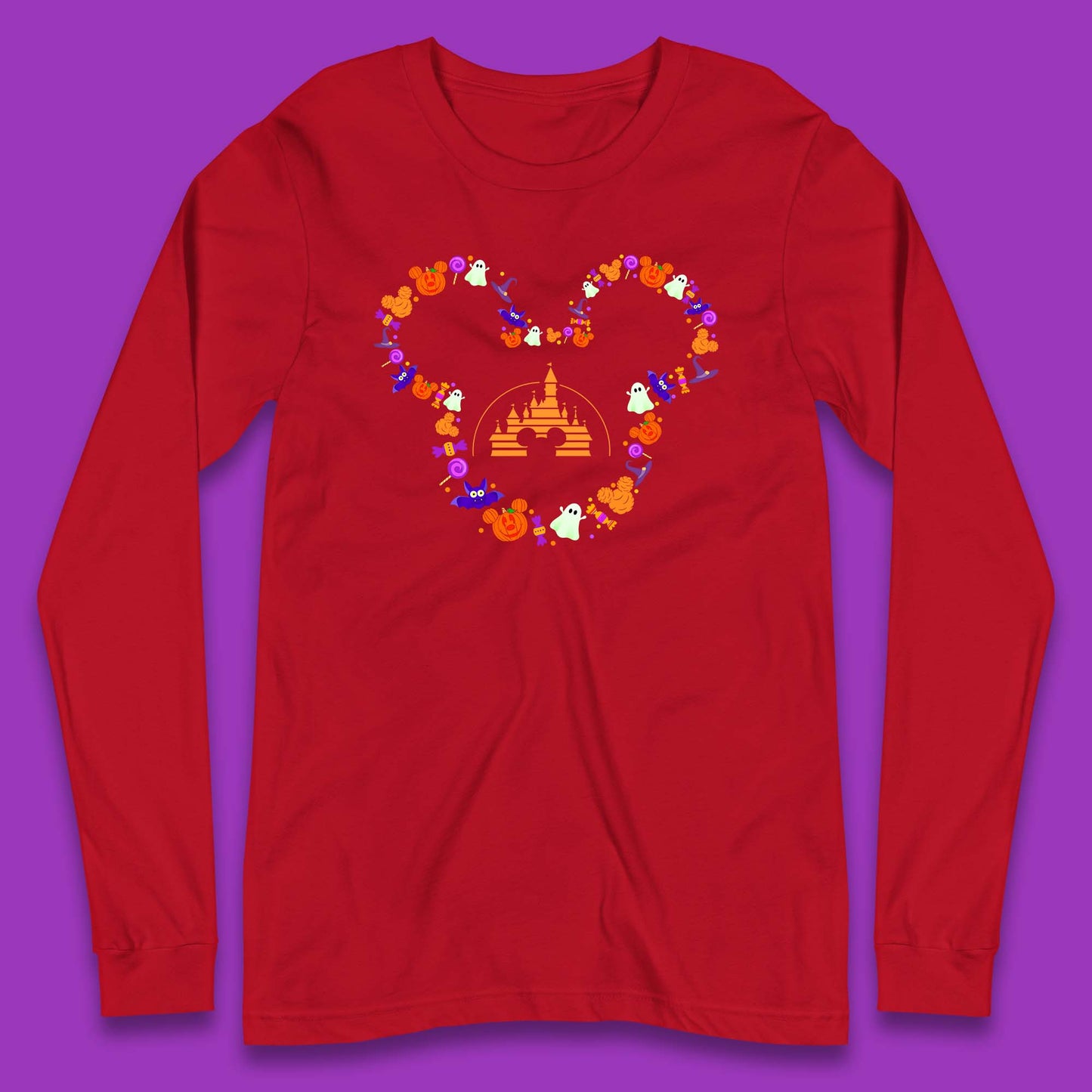 Disney Halloween Mickey Mouse Head Disney Castle Halloween Elements Horror Scary Long Sleeve T Shirt