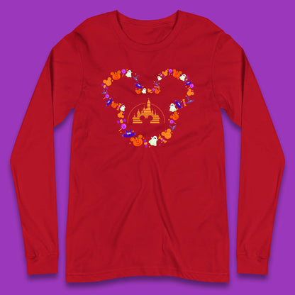Disney Halloween Mickey Mouse Head Disney Castle Halloween Elements Horror Scary Long Sleeve T Shirt
