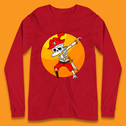 Dabbing Pirate Skeleton Halloween Jolly Roger Funny Halloween Costume Long Sleeve T Shirt