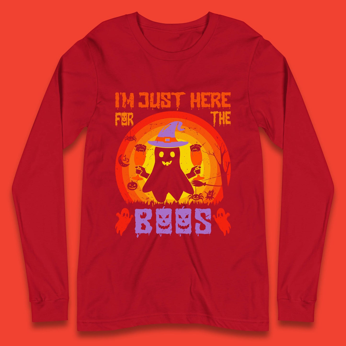 I'm Just Here For The Boos Halloween Boo Ghost Witch Hat Horror Scary Long Sleeve T Shirt