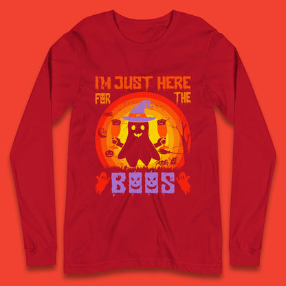 I'm Just Here For The Boos Halloween Boo Ghost Witch Hat Horror Scary Long Sleeve T Shirt