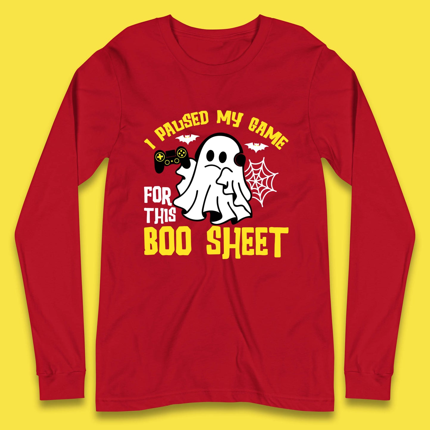 I Paused My Game For This Boo Sheet Ghost With Controller Halloween Gamer Long Sleeve T Shirt