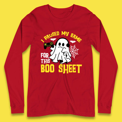 I Paused My Game For This Boo Sheet Ghost With Controller Halloween Gamer Long Sleeve T Shirt