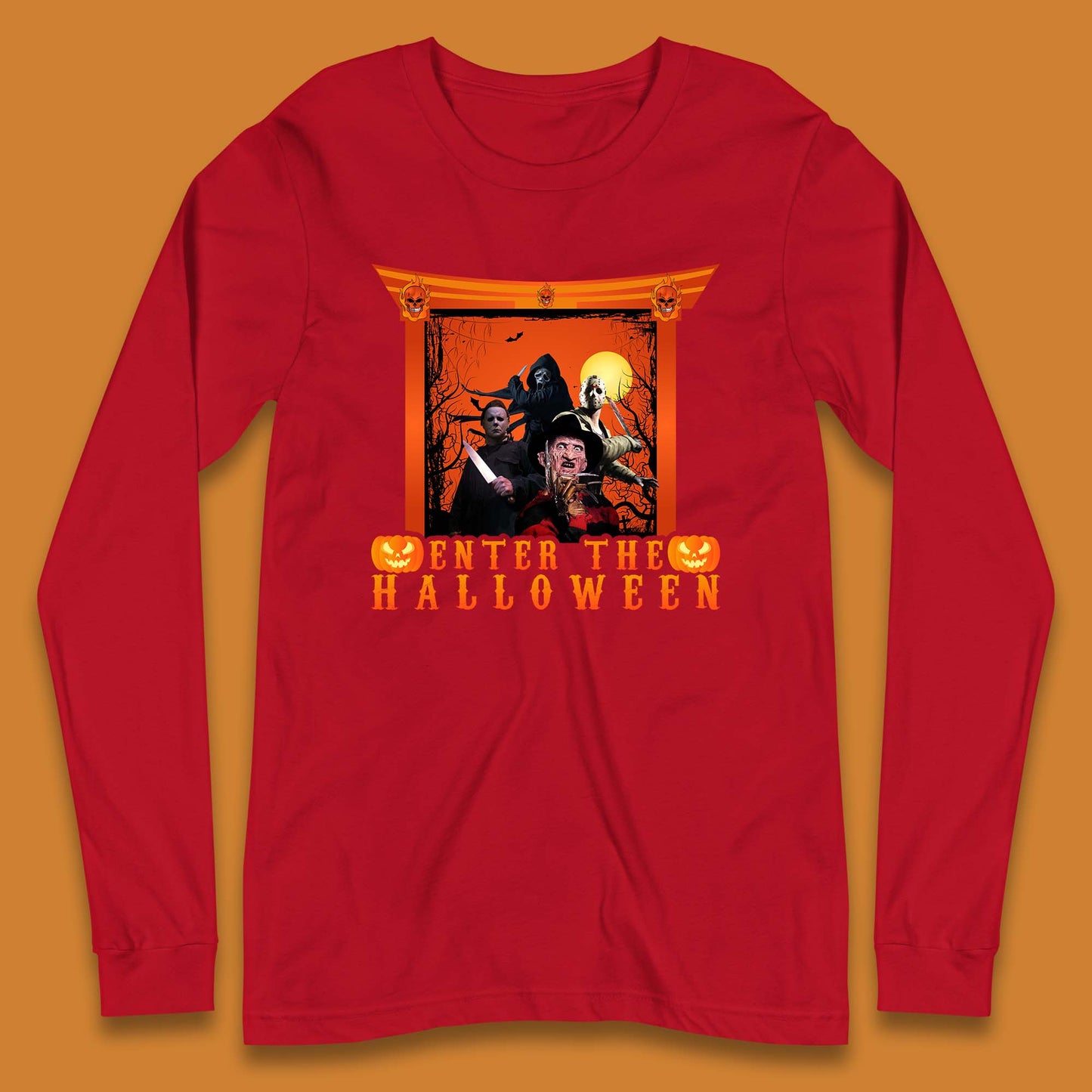 Enter The Halloween Horror Movie Characters Friends Halloween Villians Serial Killers Long Sleeve T Shirt