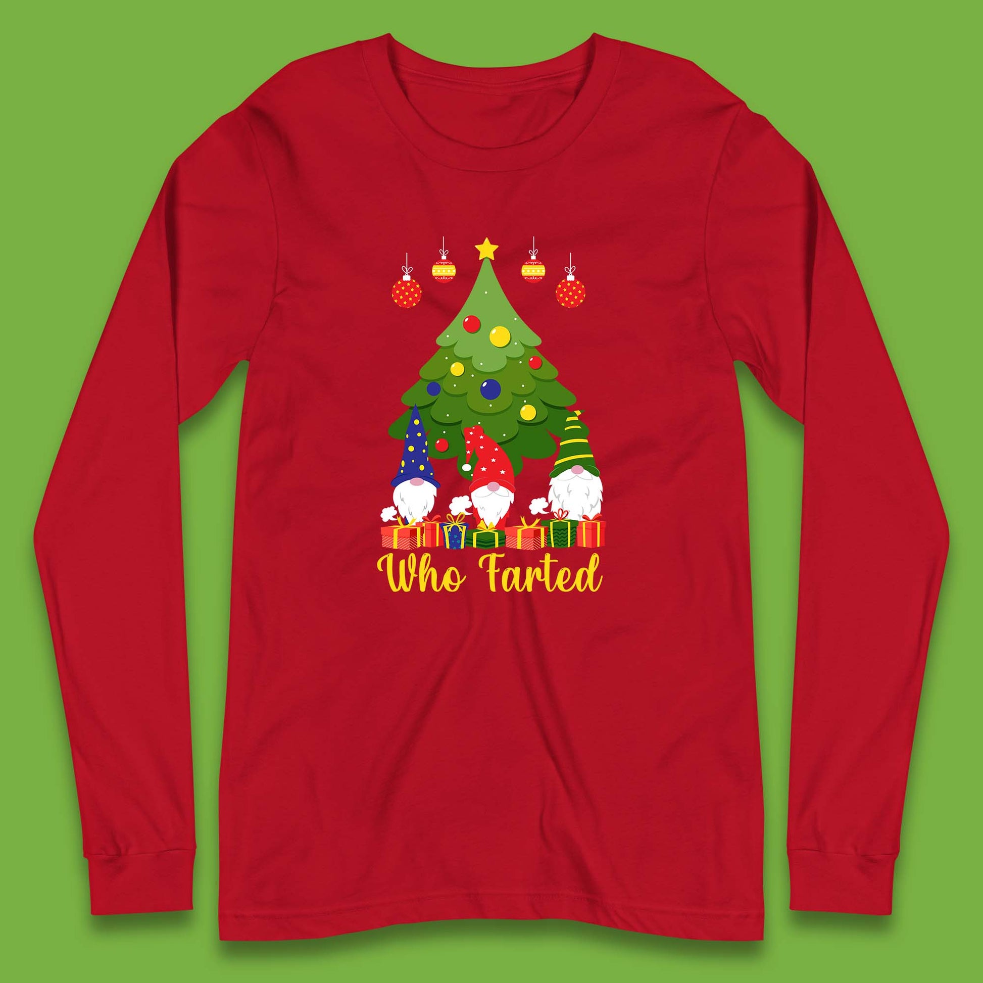 who farted christmas gnomes funny long sleeve t shirt