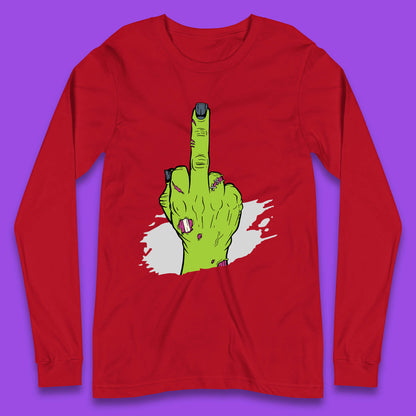 Halloween Green Zombie Hand Showing The Middle Finger Sarcastic Rude Long Sleeve T Shirt