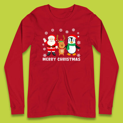 merry christmas penguin santa claus and reindeer t shirt