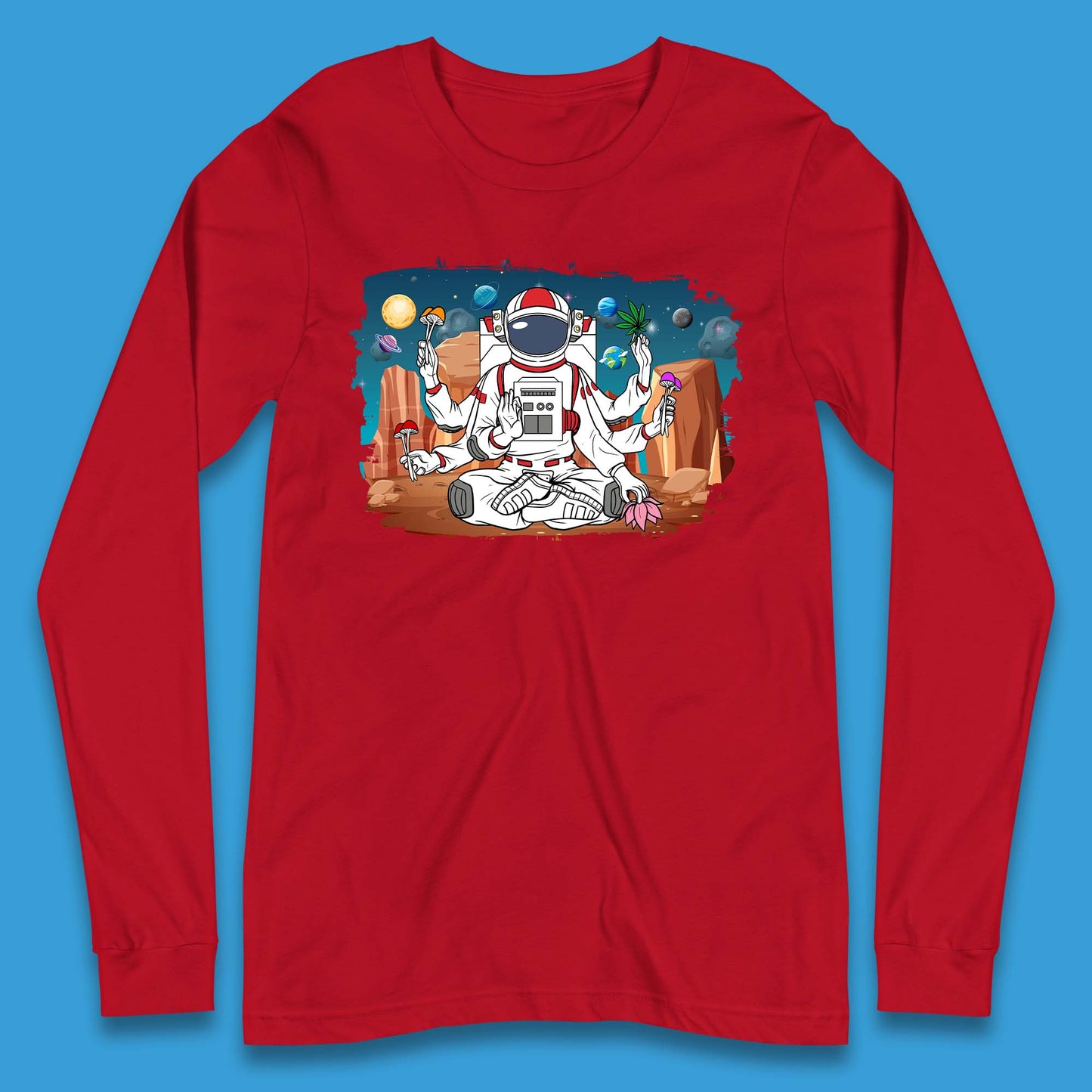 Meditating Astronaut Yoga Long Sleeve T-Shirt