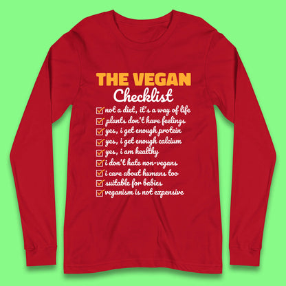 The Vegan Checklist Vegan Activism Funny Pro Vegetarian Checklist Long Sleeve T Shirt