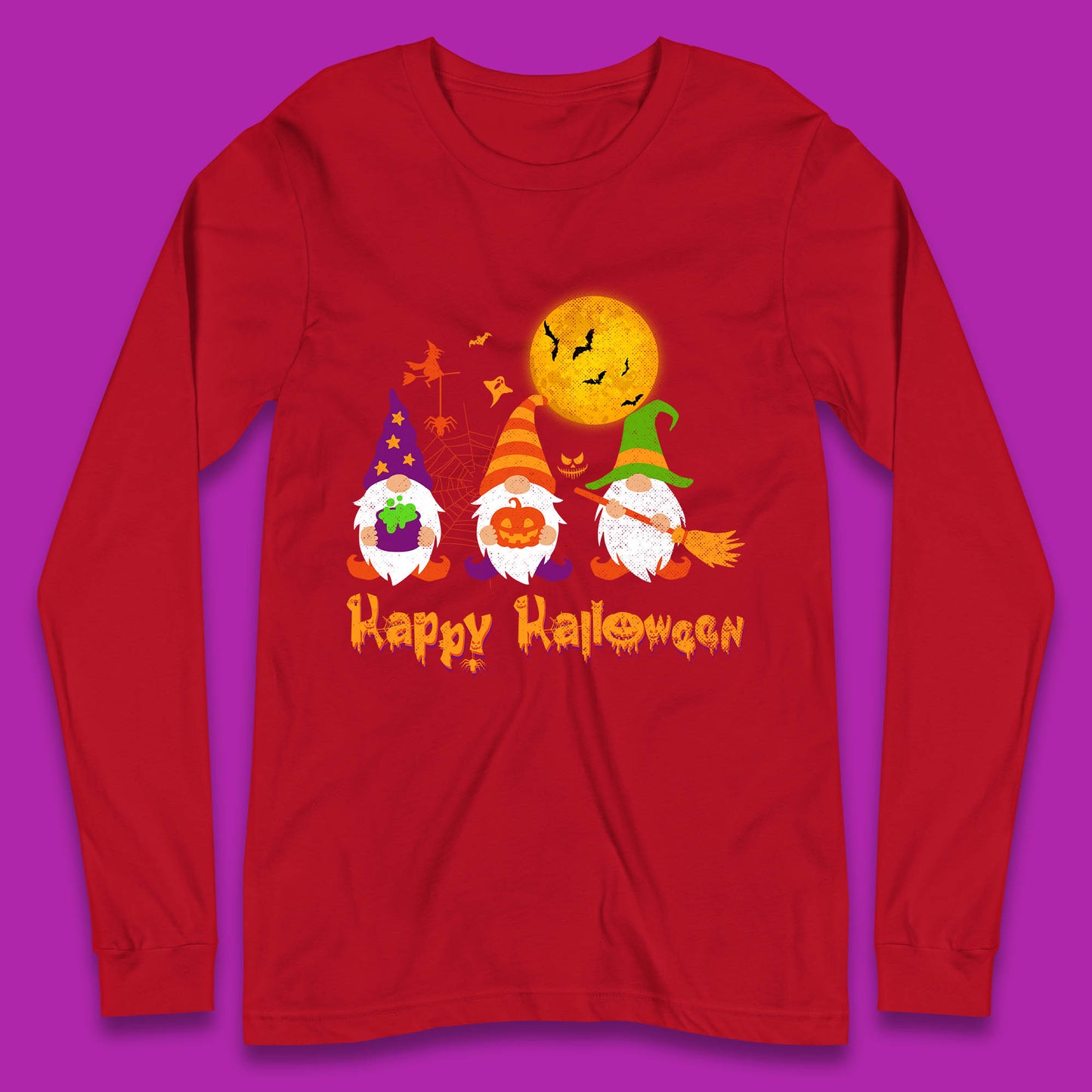 Happy Halloween Gnomies Spooky Witch Gnomes Scary Gnome Lover Long Sleeve T Shirt
