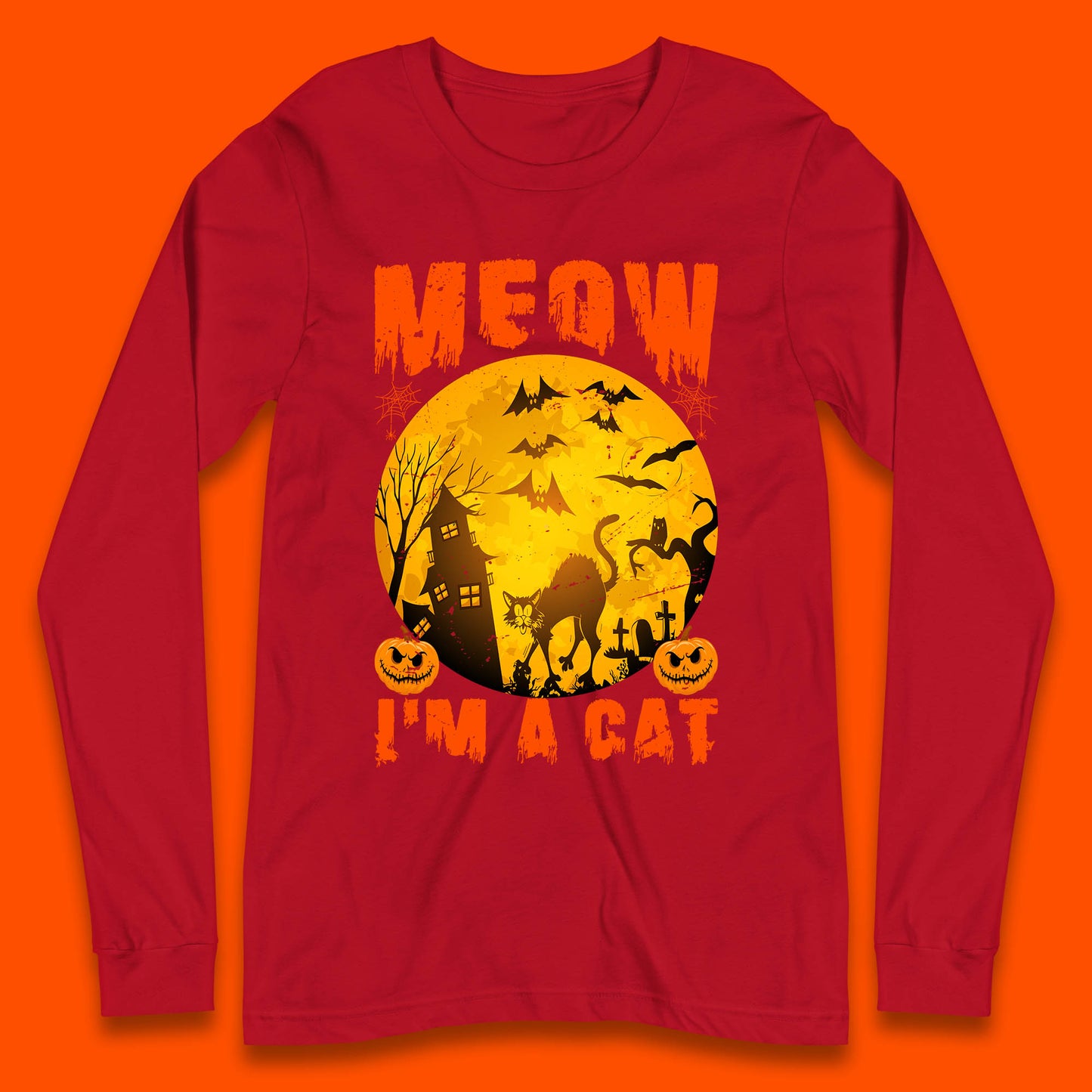 Meow I'm A Cat Halloween Black Cat Horror Scary Haunted House Long Sleeve T Shirt