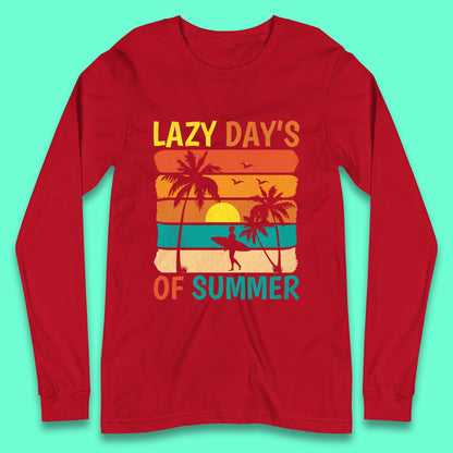Lazy Days Of Summer Vintage Retro Sunset Surfer Beach Palm Trees Long Sleeve T Shirt