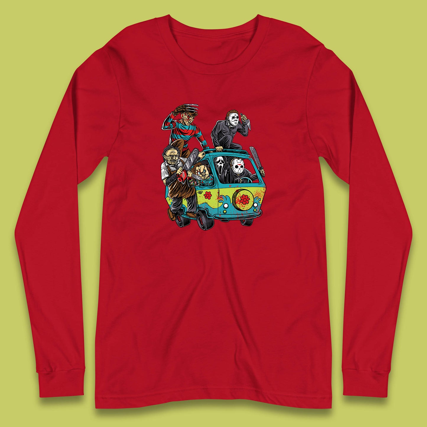 Halloween Scooby Doo Friends Van Horror Movie Villians Characters Mystery Machine Long Sleeve T Shirt