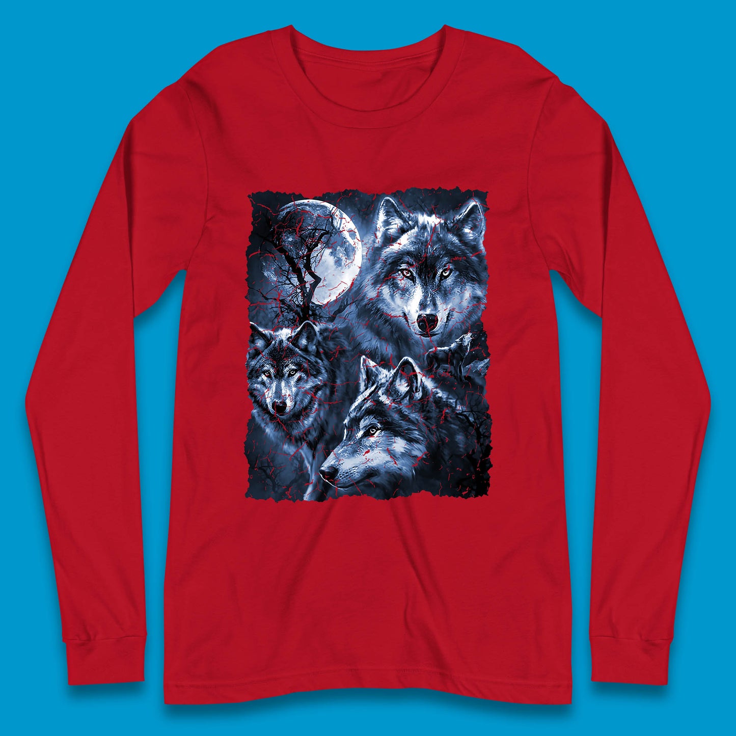 Wolf Family Howling 3 Wolf Moon Wild Free Wolves Three Gray Wolf Dog Animal The Mountain Long Sleeve T Shirt