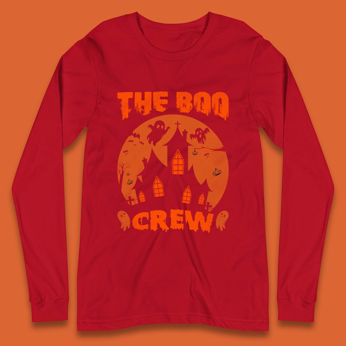 The Boo Crew Halloween Boo Squad Matching Costume Haunted House Horror Boo Ghost Long Sleeve T Shirt