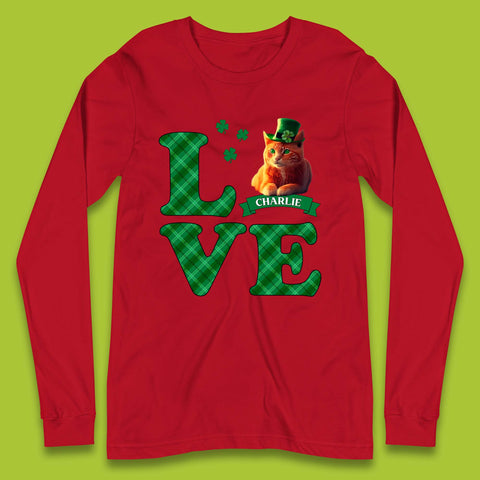 Personalised Love St. Patrick's Cat Long Sleeve T-Shirt